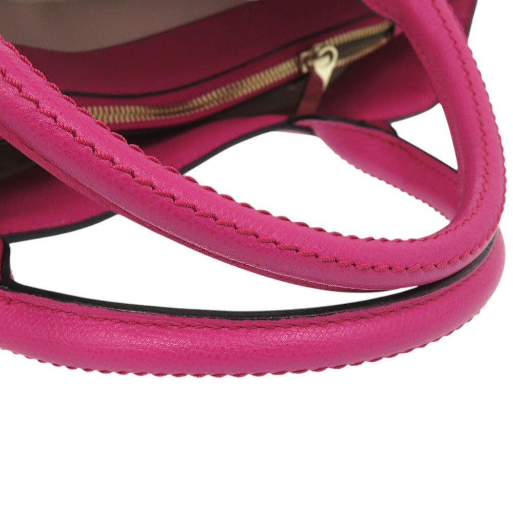 Valextra Handbag Calfskin Magenta Pink Embossing J bag Women Used Authentic