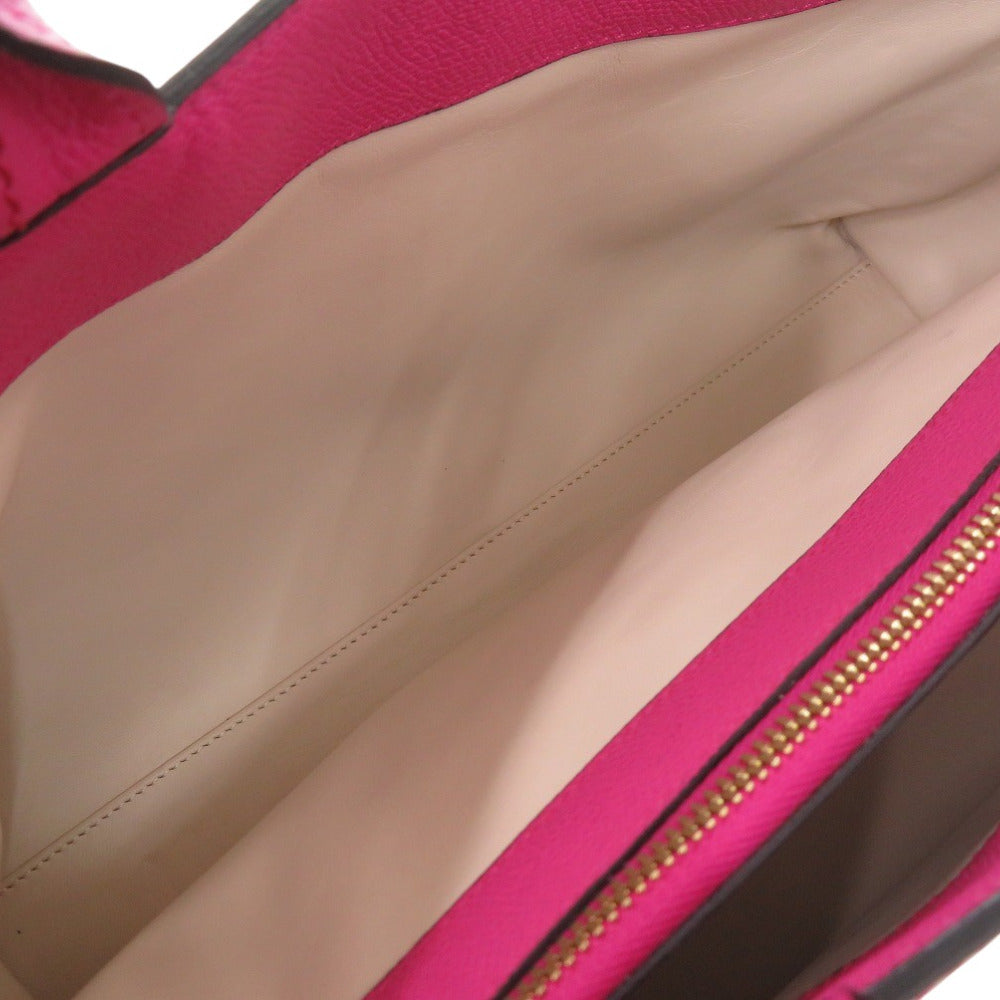 Valextra Handbag Calfskin Magenta Pink Embossing J bag Women Used Authentic