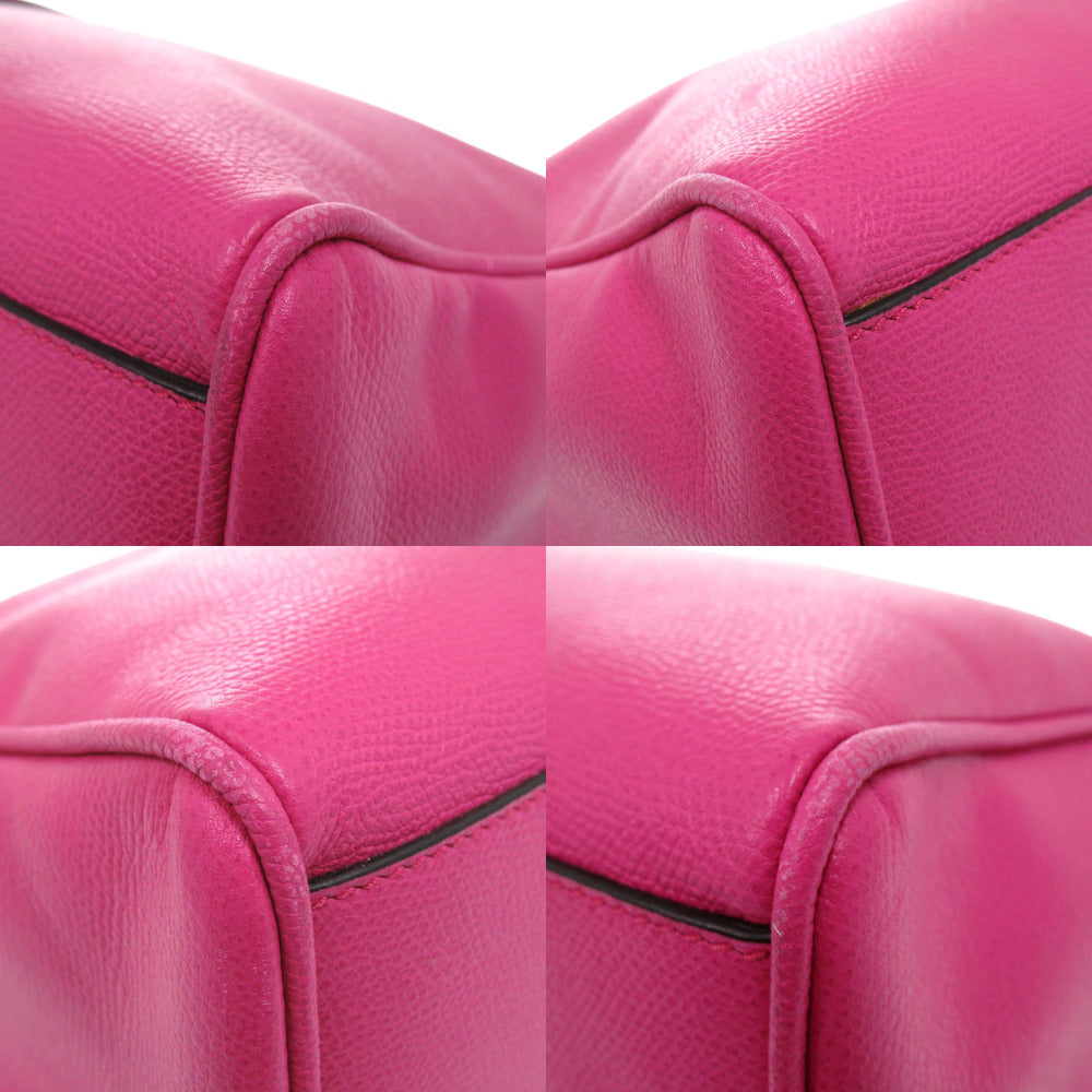 Valextra Handbag Calfskin Magenta Pink Embossing J bag Women Used Authentic