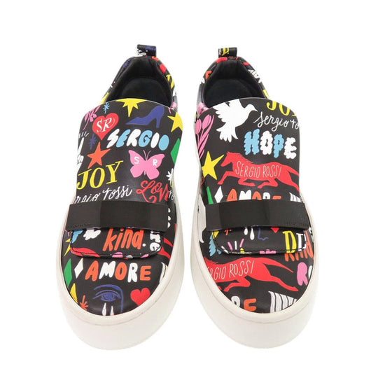 Sergio Rossi sneakers A79290 leather black Slip-on SHOGO SEKINE Collaboration Women 35 Used Authentic