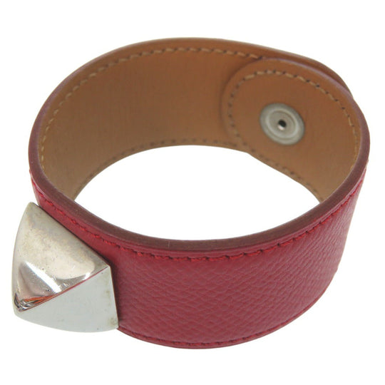 HERMES Bangle leather Red Medor Women Used Authentic