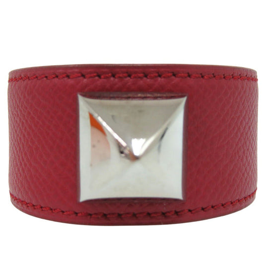 HERMES Bangle leather Red Medor Women Used Authentic