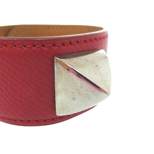 HERMES Bangle leather Red Medor Women Used Authentic