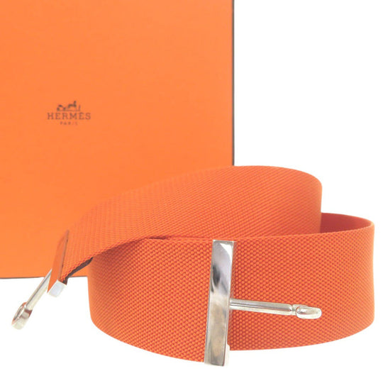 HERMES belt Nylon Orange Hook belt Women 40 Used Authentic