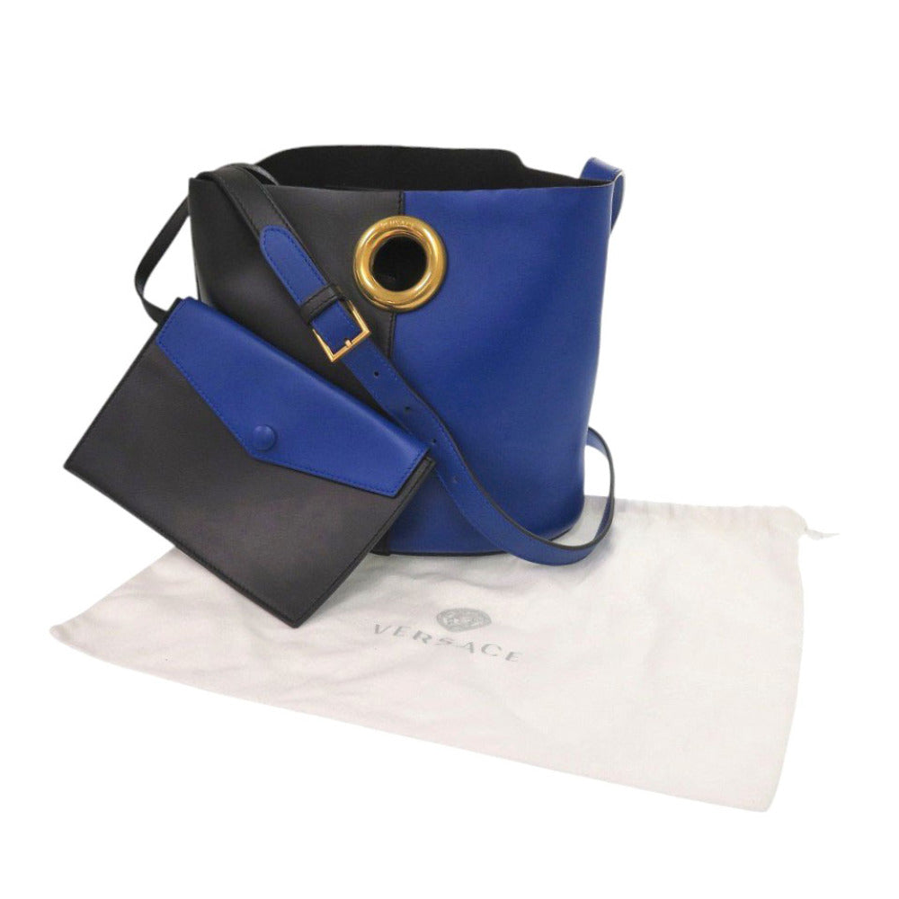 VERSACE Shoulder Bag DBFG591 leather blue Women Used Authentic