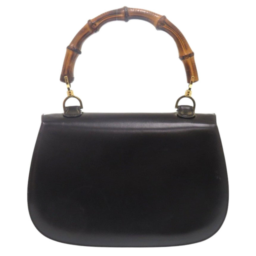 GUCCI Handbag leather black Bamboo Turnlock Vintage Women Used Authentic