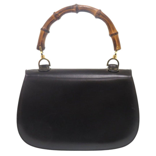GUCCI Handbag leather black Bamboo Turnlock Vintage Women Used Authentic