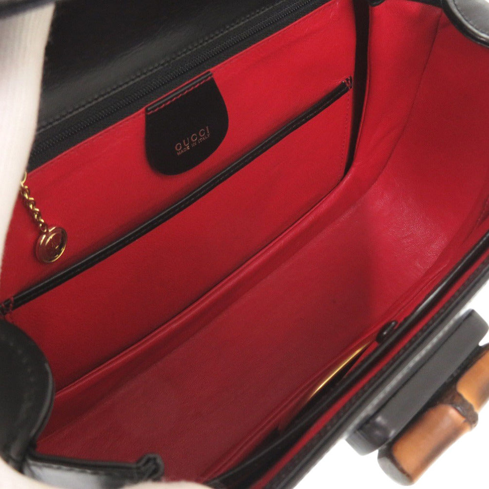 GUCCI Handbag leather black Bamboo Turnlock Vintage Women Used Authentic