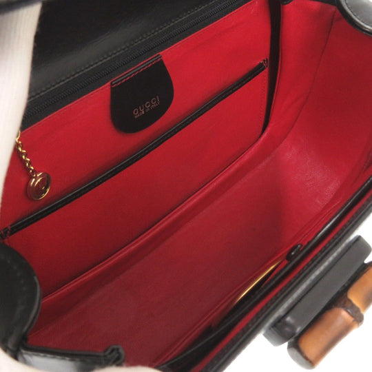 GUCCI Handbag leather black Bamboo Turnlock Vintage Women Used Authentic