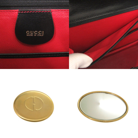 GUCCI Handbag leather black Bamboo Turnlock Vintage Women Used Authentic