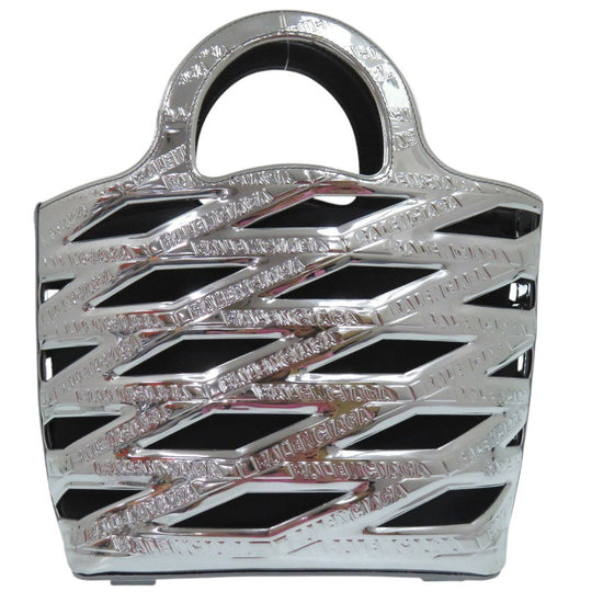 BALENCIAGA Handbag enamel Silver 2WAY Shoulder Bag Neo basket Women Used Authentic