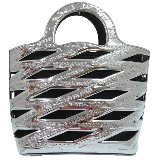 BALENCIAGA Handbag enamel Silver 2WAY Shoulder Bag Neo basket Women Used Authentic