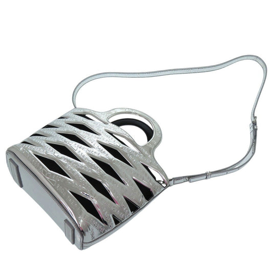 BALENCIAGA Handbag enamel Silver 2WAY Shoulder Bag Neo basket Women Used Authentic
