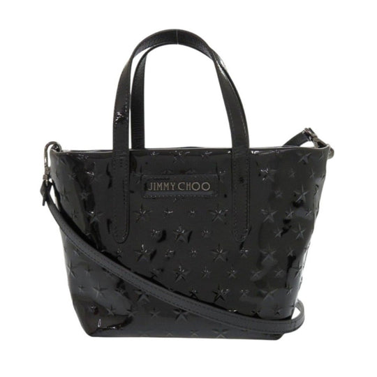 JIMMY CHOO Handbag enamel black MINISARA Embossed Star Women Used Authentic