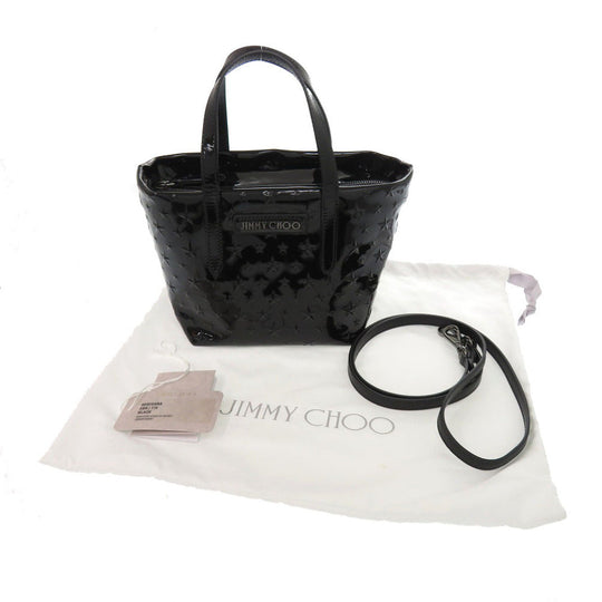 JIMMY CHOO Handbag enamel black MINISARA Embossed Star Women Used Authentic