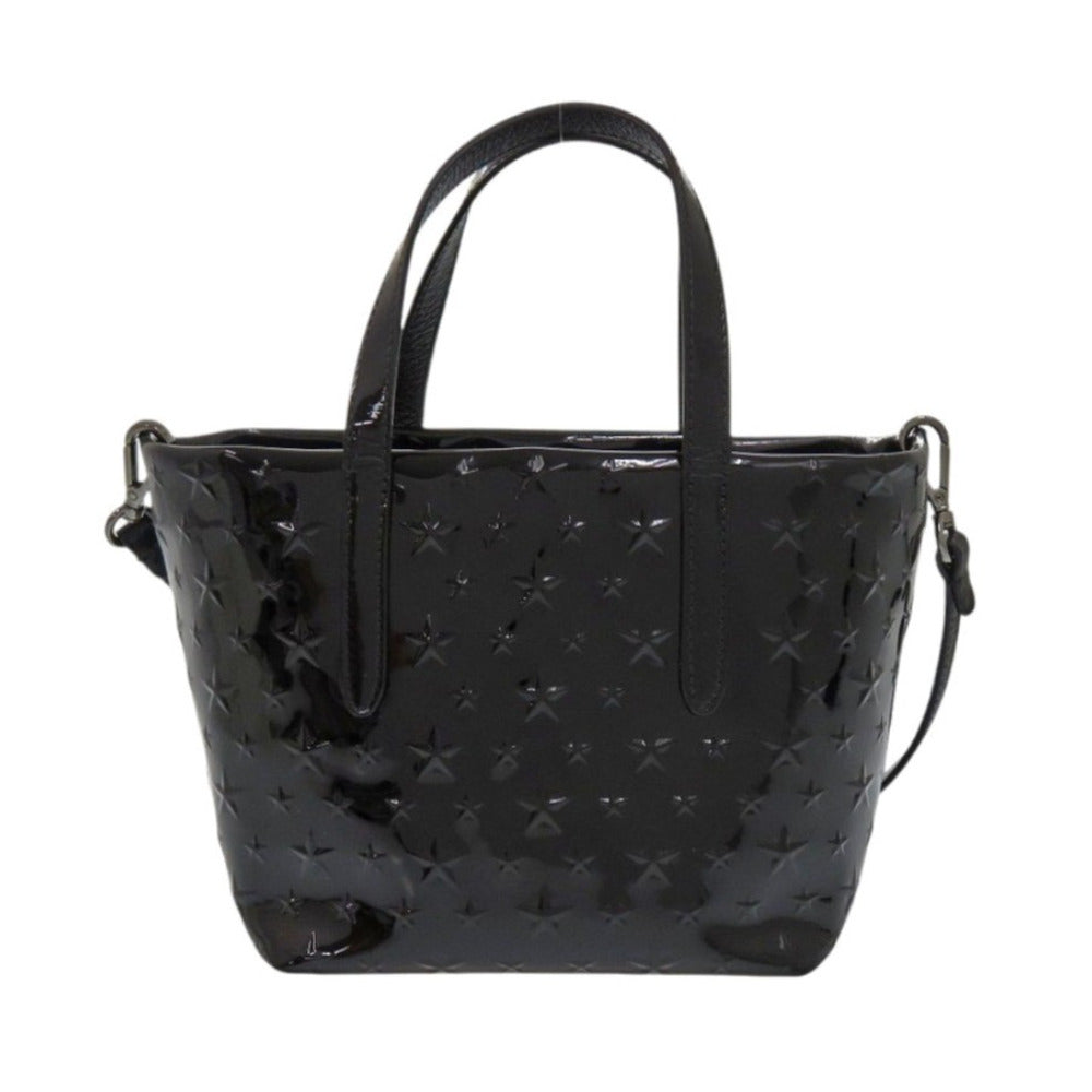 JIMMY CHOO Handbag enamel black MINISARA Embossed Star Women Used Authentic