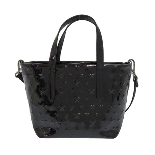 JIMMY CHOO Handbag enamel black MINISARA Embossed Star Women Used Authentic