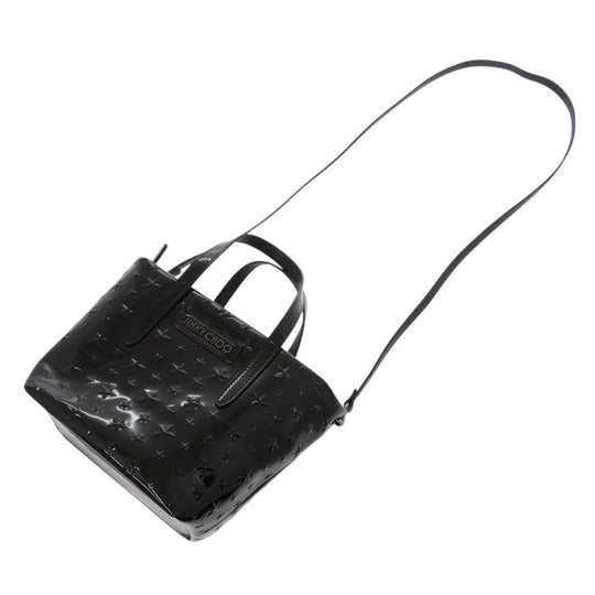JIMMY CHOO Handbag enamel black MINISARA Embossed Star Women Used Authentic