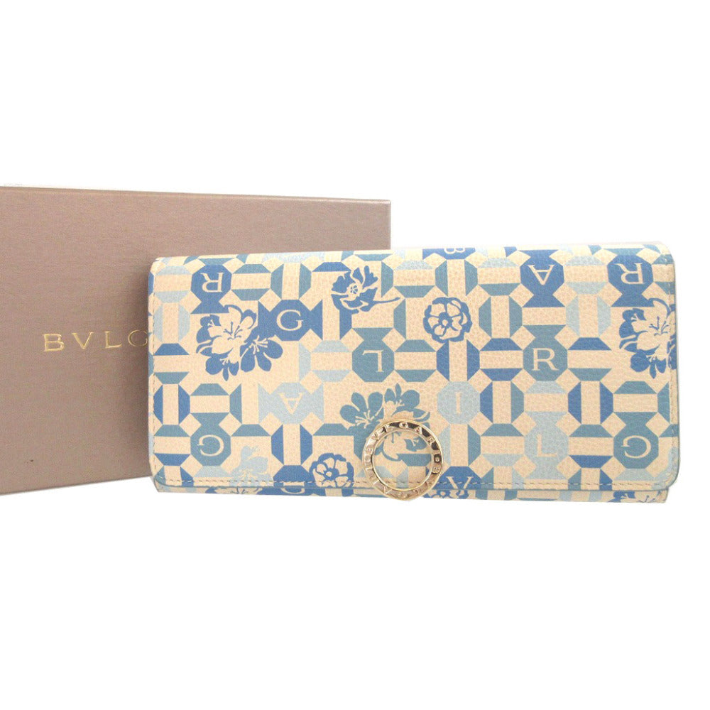 BVLGARI Long Wallet Purse leather white Two fold Bulgari Bulgari unisex(Unisex) Used Authentic