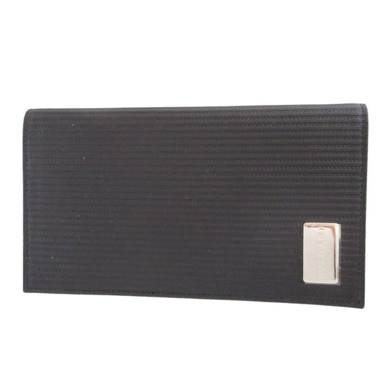 BVLGARI Long Wallet Purse leather black Two fold Mirerigue unisex(Unisex) Used Authentic