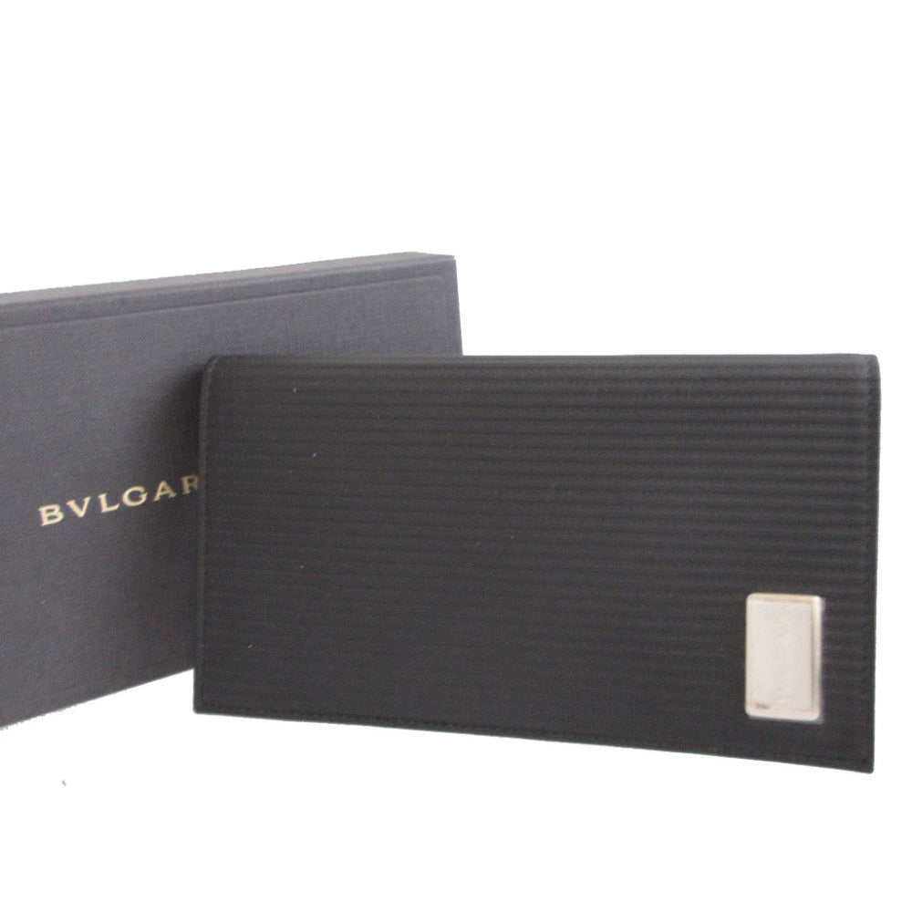 BVLGARI Long Wallet Purse leather black Two fold Mirerigue unisex(Unisex) Used Authentic
