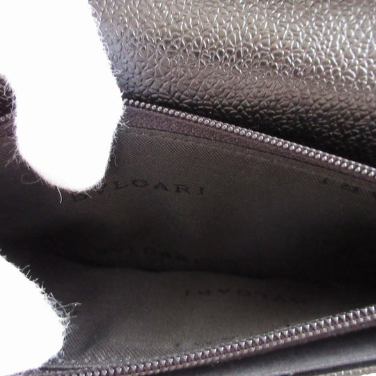 BVLGARI Long Wallet Purse leather black Two fold Mirerigue unisex(Unisex) Used Authentic