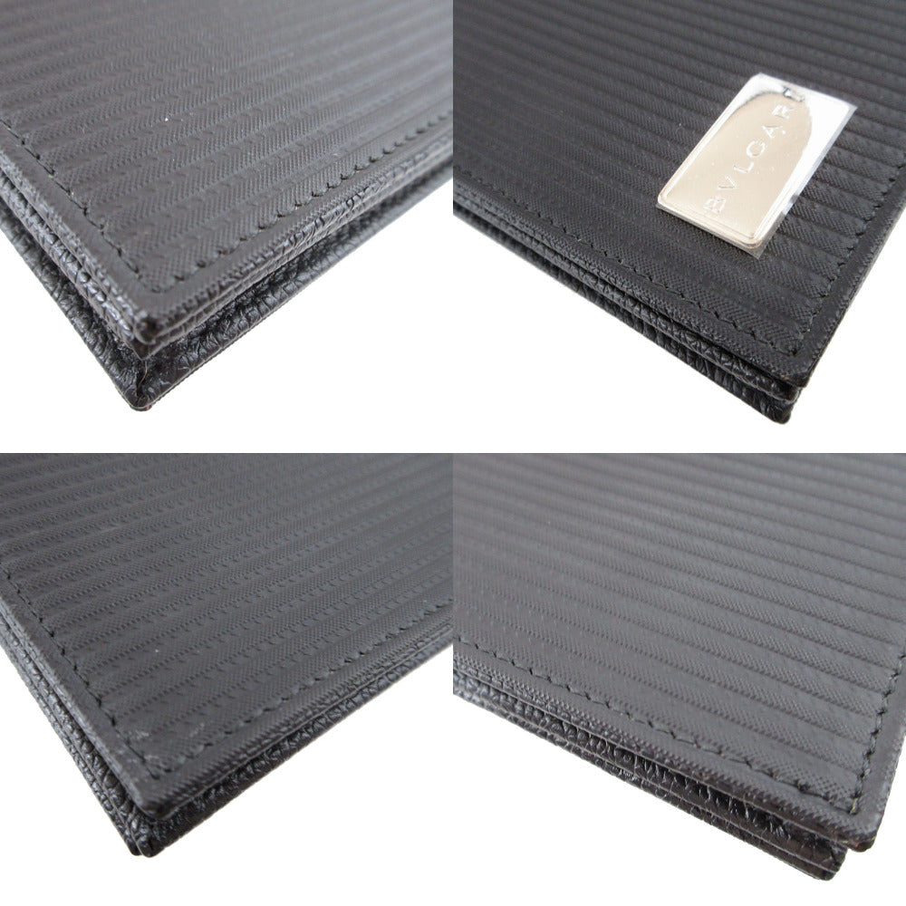 BVLGARI Long Wallet Purse leather black Two fold Mirerigue unisex(Unisex) Used Authentic