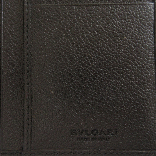 BVLGARI Long Wallet Purse leather black Two fold Mirerigue unisex(Unisex) Used Authentic