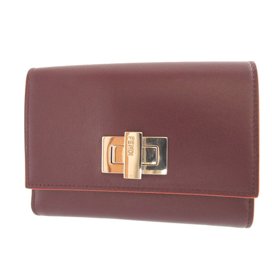 FENDI Bifold Wallet 8M0359 leather Bordeaux W Hook Wallet  Peekaboo unisex(Unisex) Used Authentic