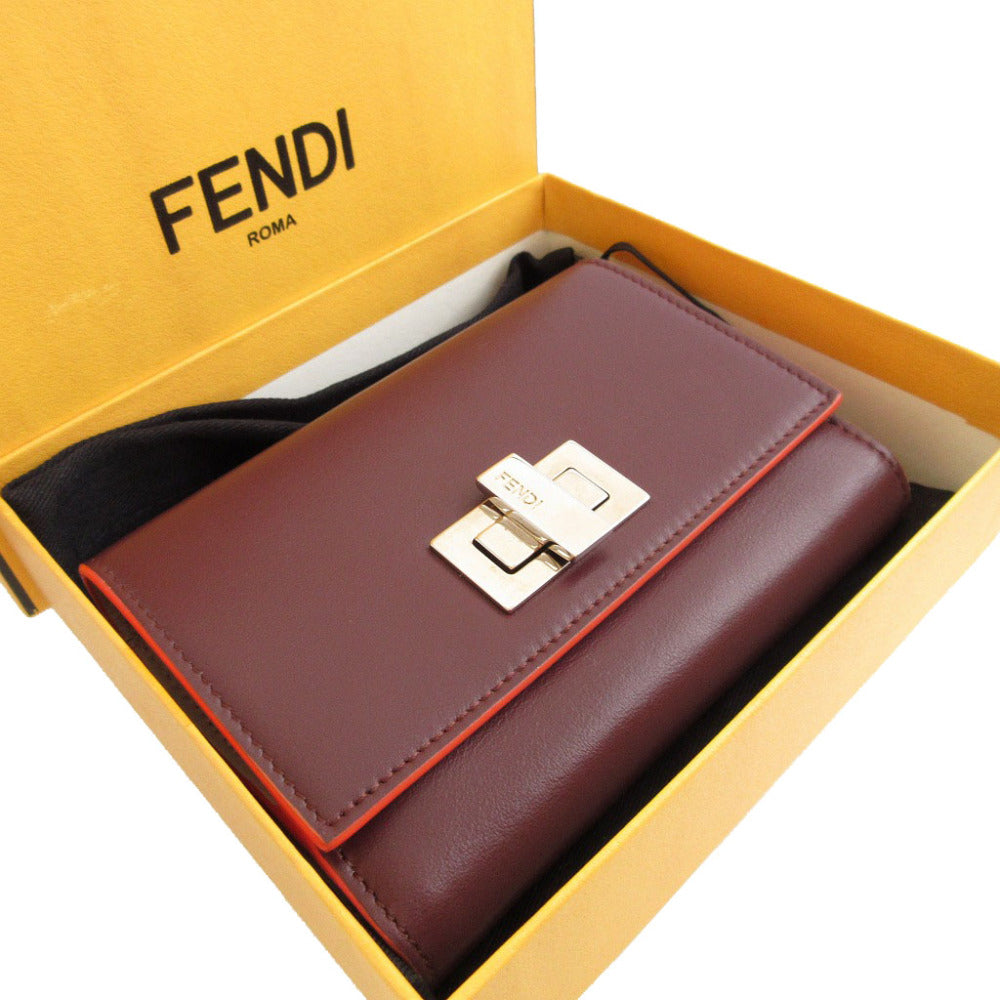 FENDI Bifold Wallet 8M0359 leather Bordeaux W Hook Wallet  Peekaboo unisex(Unisex) Used Authentic