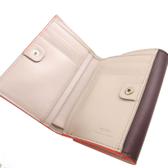 FENDI Bifold Wallet 8M0359 leather Bordeaux W Hook Wallet  Peekaboo unisex(Unisex) Used Authentic