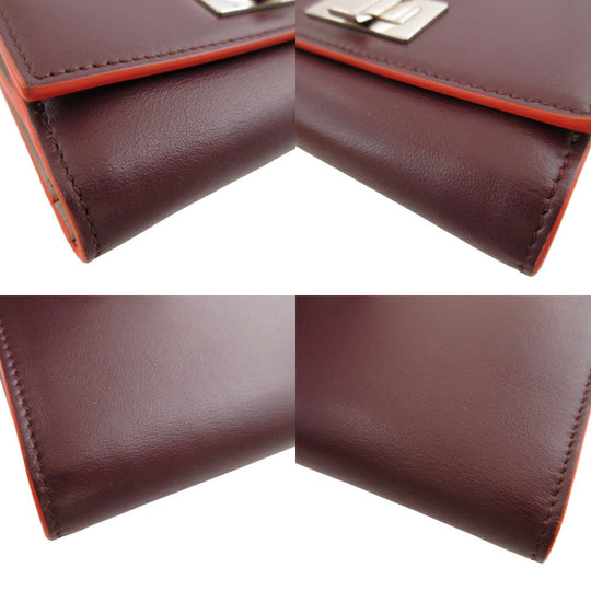 FENDI Bifold Wallet 8M0359 leather Bordeaux W Hook Wallet  Peekaboo unisex(Unisex) Used Authentic