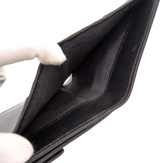 BVLGARI Bifold Wallet leather black unisex(Unisex) Used Authentic