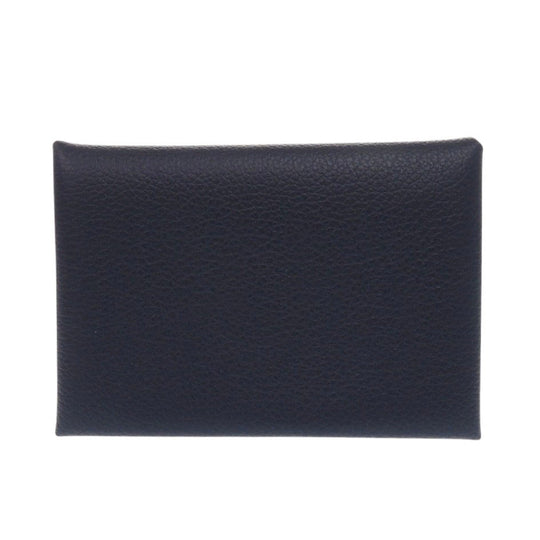 HERMES Card Case Evercolor Blue drus Calvi duo Women Used Authentic