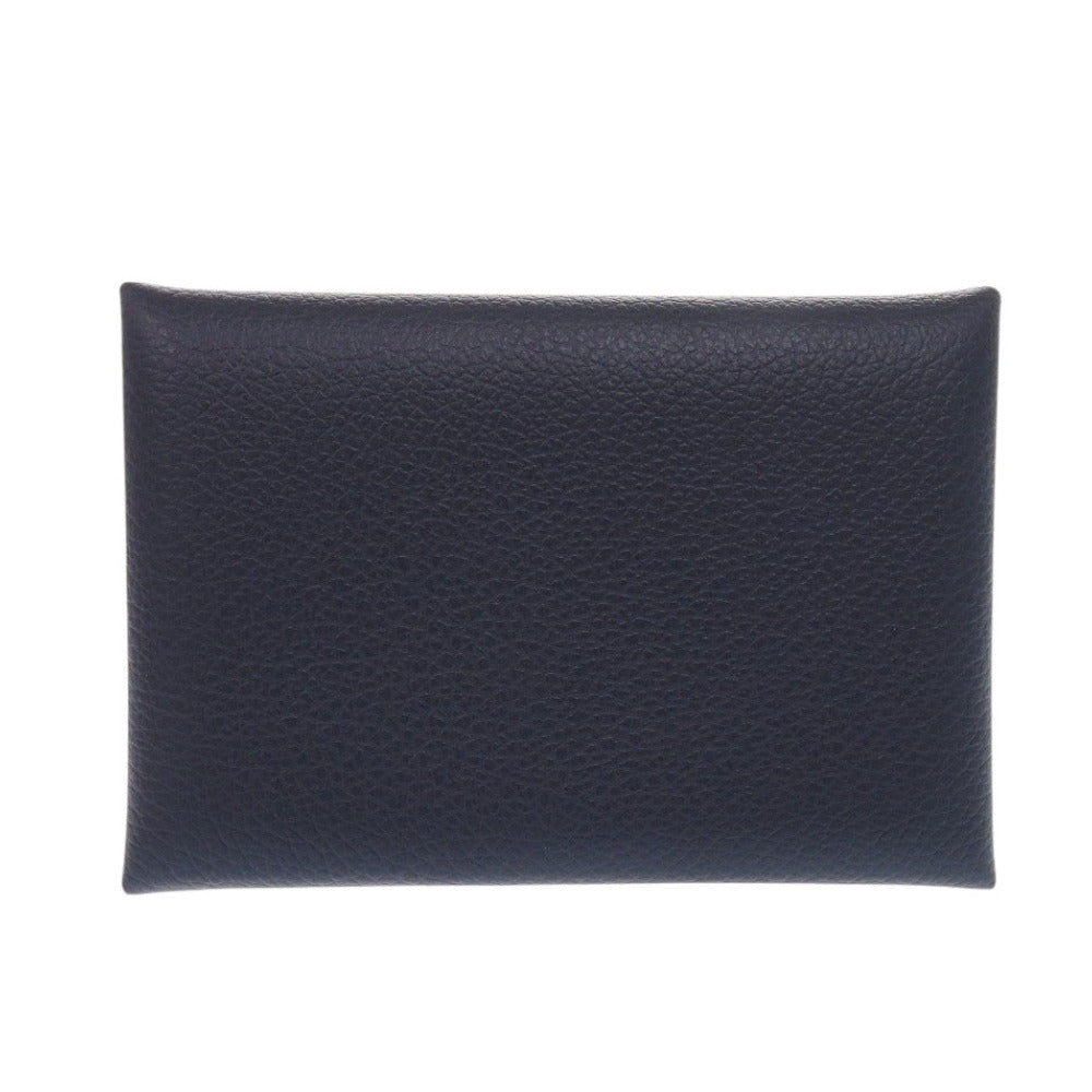 HERMES Card Case Evercolor Blue drus Calvi duo Women Used Authentic