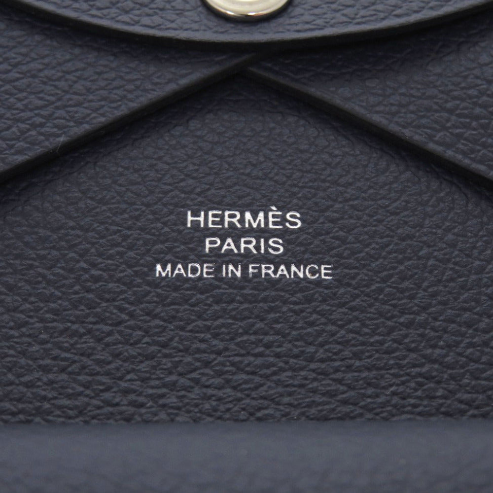 HERMES Card Case Evercolor Blue drus Calvi duo Women Used Authentic