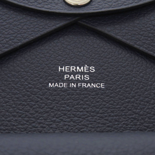 HERMES Card Case Evercolor Blue drus Calvi duo Women Used Authentic