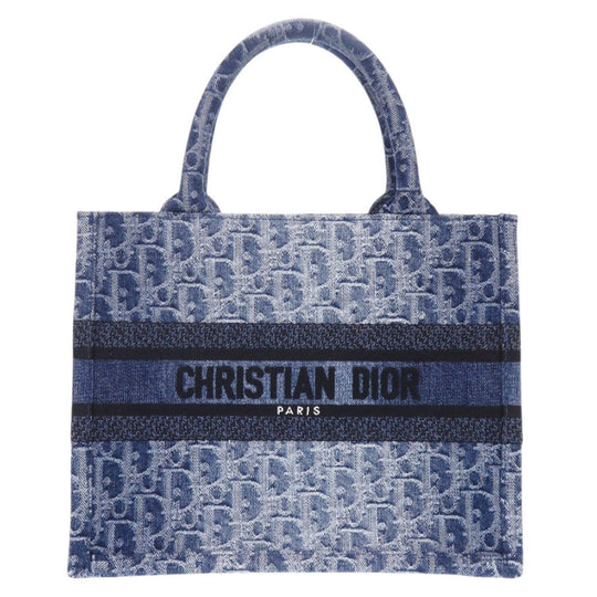 Christian Dior Tote Bag denim blue Oblique Book Tote Small Women Used Authentic