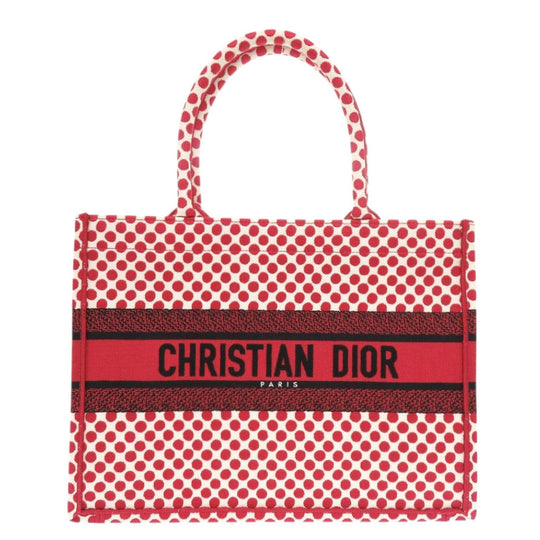 Christian Dior Tote Bag canvas Red Polka dots Book Tote Medium Women Used Authentic
