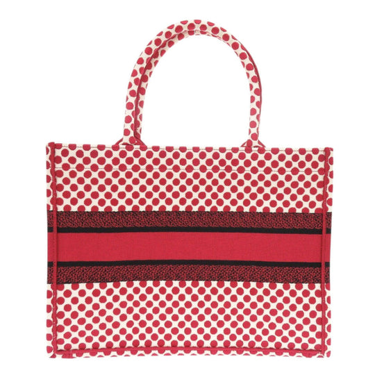 Christian Dior Tote Bag canvas Red Polka dots Book Tote Medium Women Used Authentic
