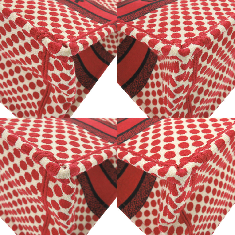 Christian Dior Tote Bag canvas Red Polka dots Book Tote Medium Women Used Authentic