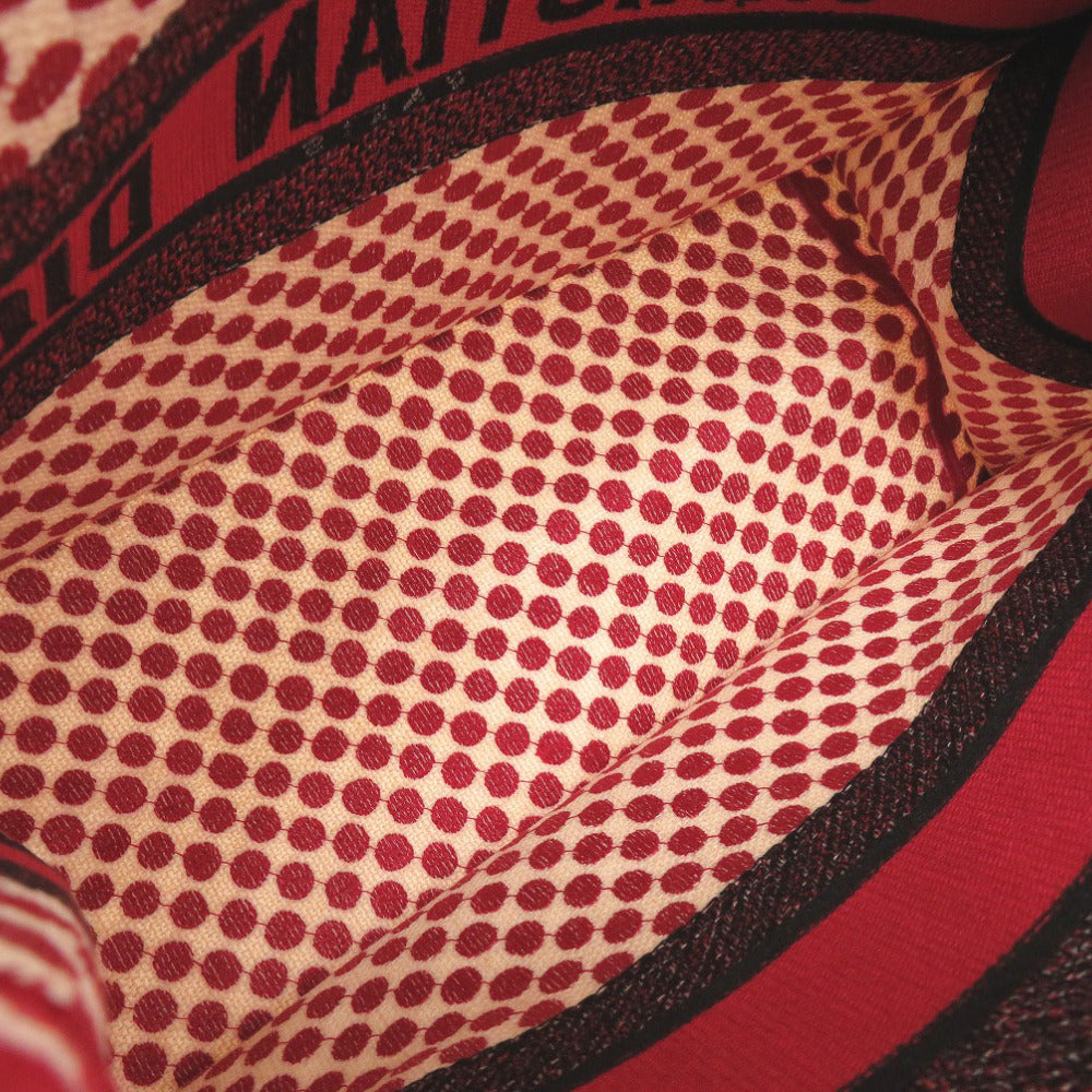 Christian Dior Tote Bag canvas Red Polka dots Book Tote Medium Women Used Authentic