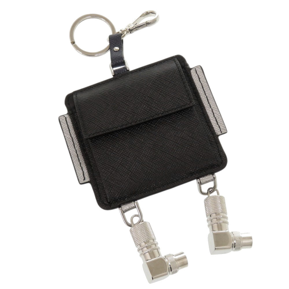PRADA Coin case Leather, Metal Navy Robot charm with key ring