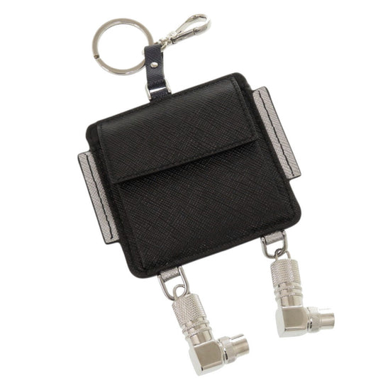 PRADA Coin case Leather, Metal Navy Robot charm with key ring