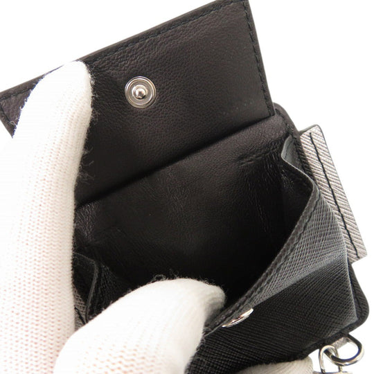 PRADA Coin case Leather, Metal Navy Robot charm with key ring