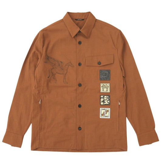 HERMES Long sleeve shirt H352140HC3H52 Rayon, Cotton Cienne Icons au Carre Embroidery mens 46 Used Authentic