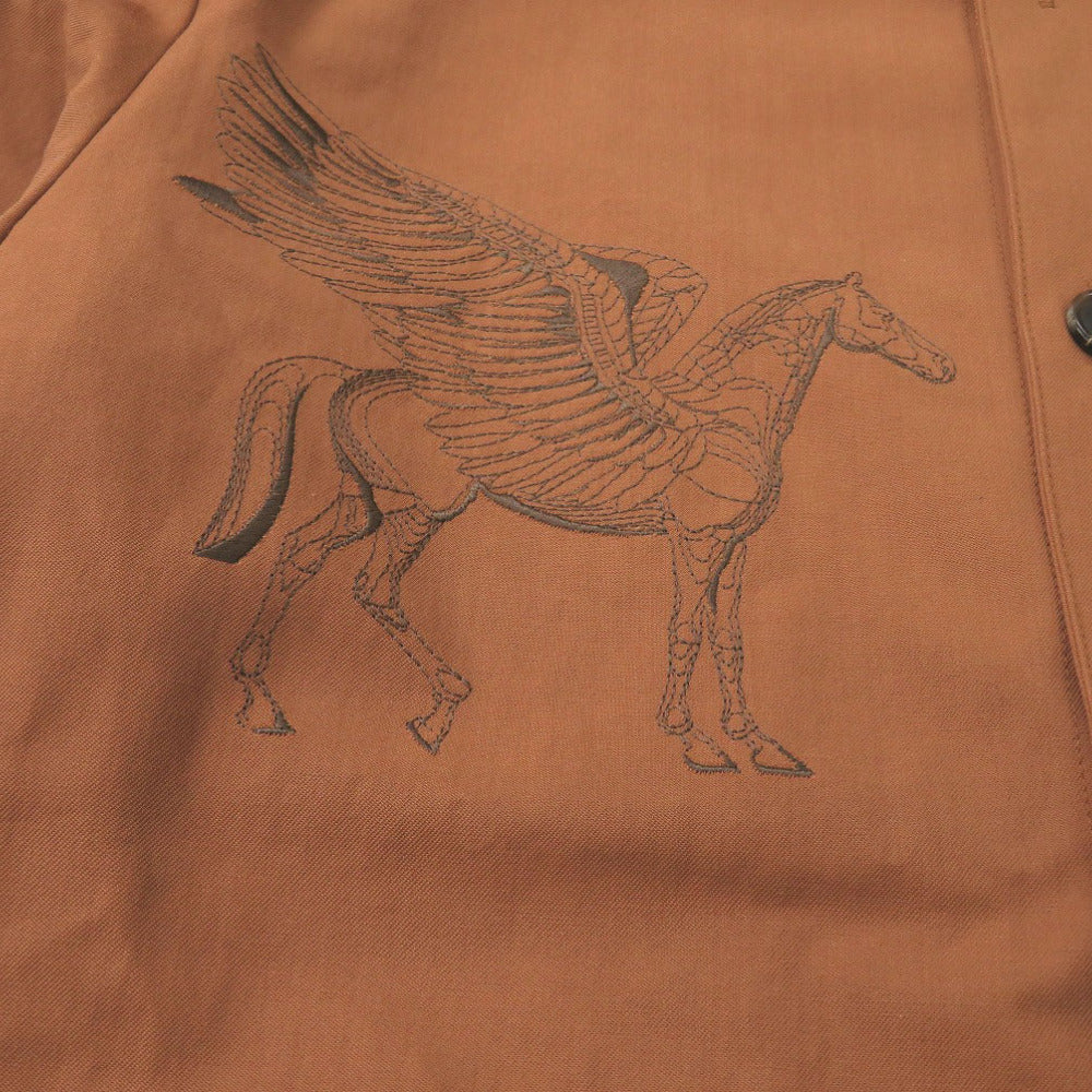 HERMES Long sleeve shirt H352140HC3H52 Rayon, Cotton Cienne Icons au Carre Embroidery mens 46 Used Authentic