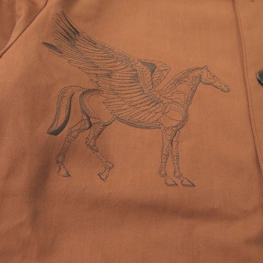 HERMES Long sleeve shirt H352140HC3H52 Rayon, Cotton Cienne Icons au Carre Embroidery mens 46 Used Authentic