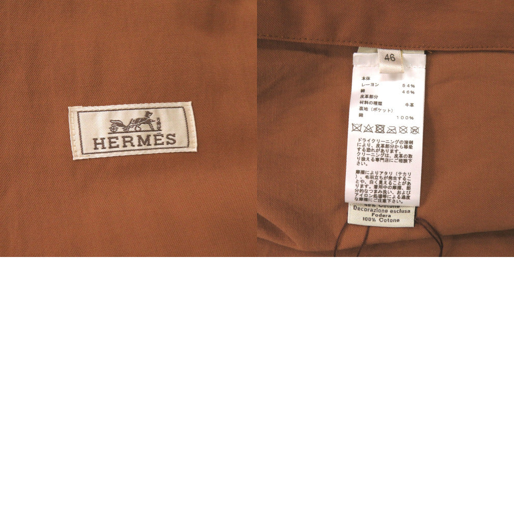 HERMES Long sleeve shirt H352140HC3H52 Rayon, Cotton Cienne Icons au Carre Embroidery mens 46 Used Authentic