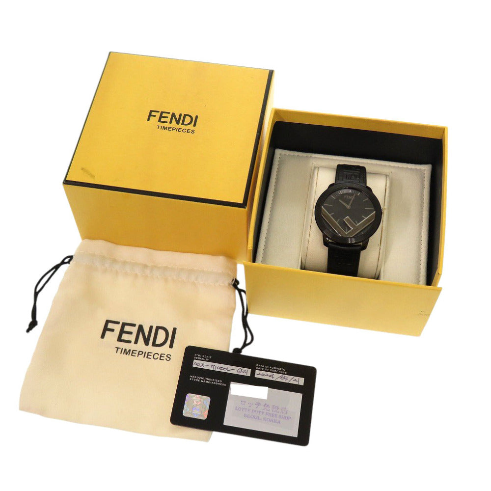 FENDI Watches Quartz 71000L Leather, Stainless Steel black Quartz Runaway black dial mens Used Authentic